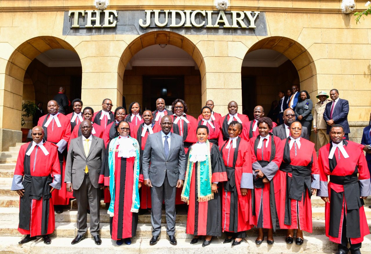 File image of President William Ruto with DP Gachagua and Martha Koome at the Supreme Court of Kenya.